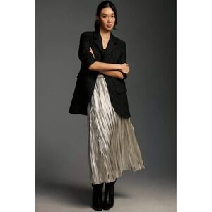 Anthropologie NWT Maeve Tiered Sparkle‎ Longline Blazer Black Silver Small